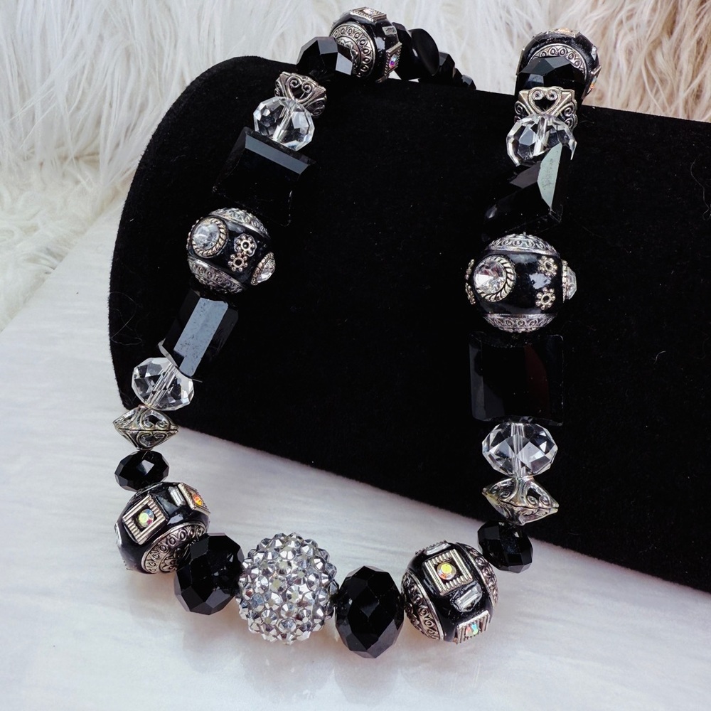 Vintage Black and Silver Beaded Necklace